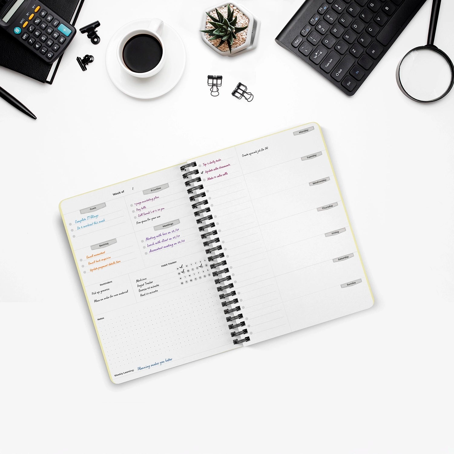 2025 Weekly Planner, Hard Bound Cover Journal for 53 Weeks Undated | A5 Size | Helps to Schedule Your Day, Manage To - Do List & Goals Tracker - Filex Systems Pvt Ltd