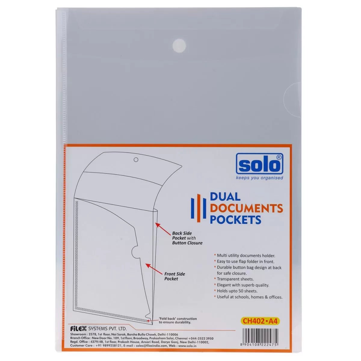 Dual Documents Pockets – A4 (CH402), Pack of 4 - Filex Systems Pvt Ltd