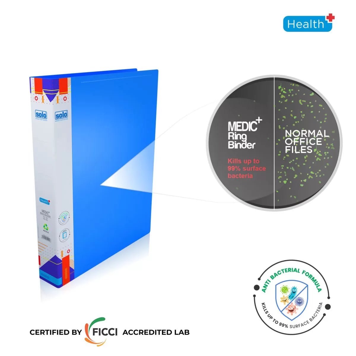 Medic+ Antibacterial Ring Binder (2D - 25mm Ring), A4 (MRB402) - Filex Systems Pvt Ltd