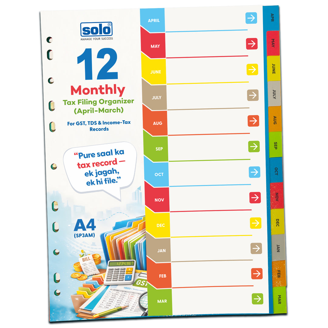 12 Monthly Tax Filing Organizer | 1 to 12 Tabs | A4 | Multicolor
