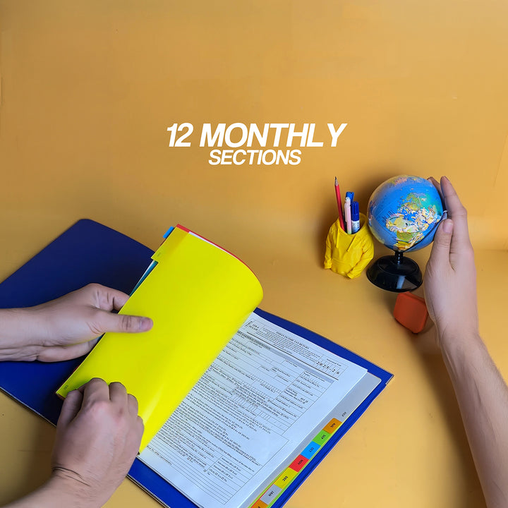 12 Monthly Tax Filing Organizer | 1 to 12 Tabs | A4 | Multicolor