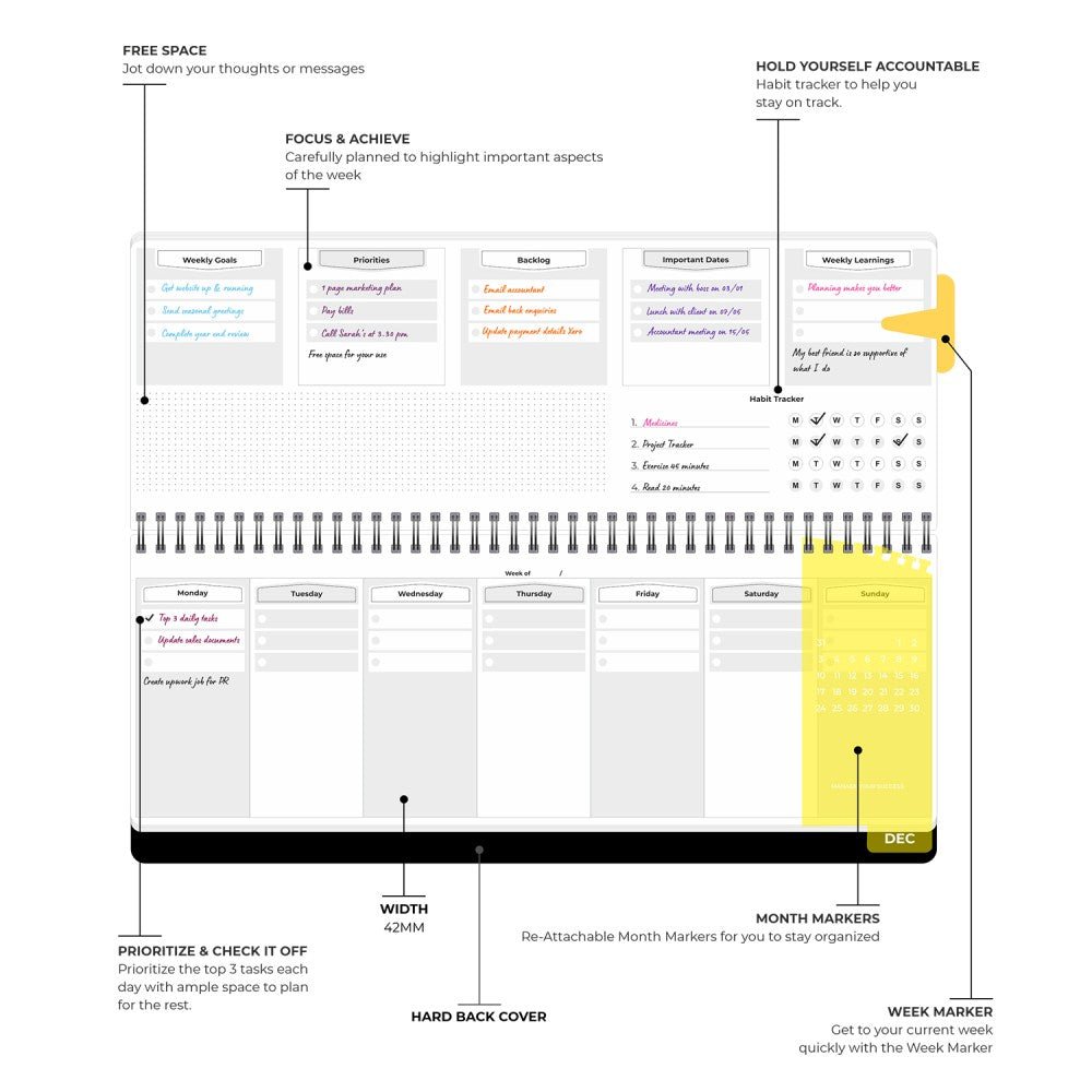 2025 Weekly Success Planner With Re - Attachable Monthly Calendars | Landscape - Filex Systems Pvt Ltd