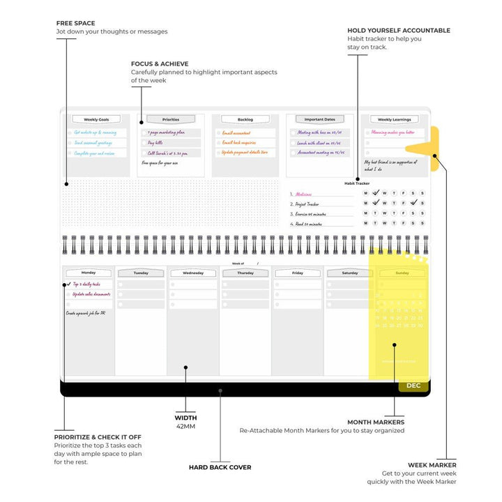 2025 Weekly Success Planner With Re - Attachable Monthly Calendars | Landscape - Filex Systems Pvt Ltd