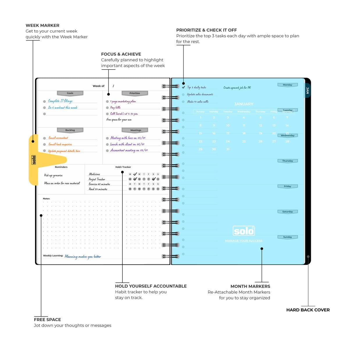 2025 Weekly Success Planner WIth Re-Attachable Monthly Calendars | Por ...