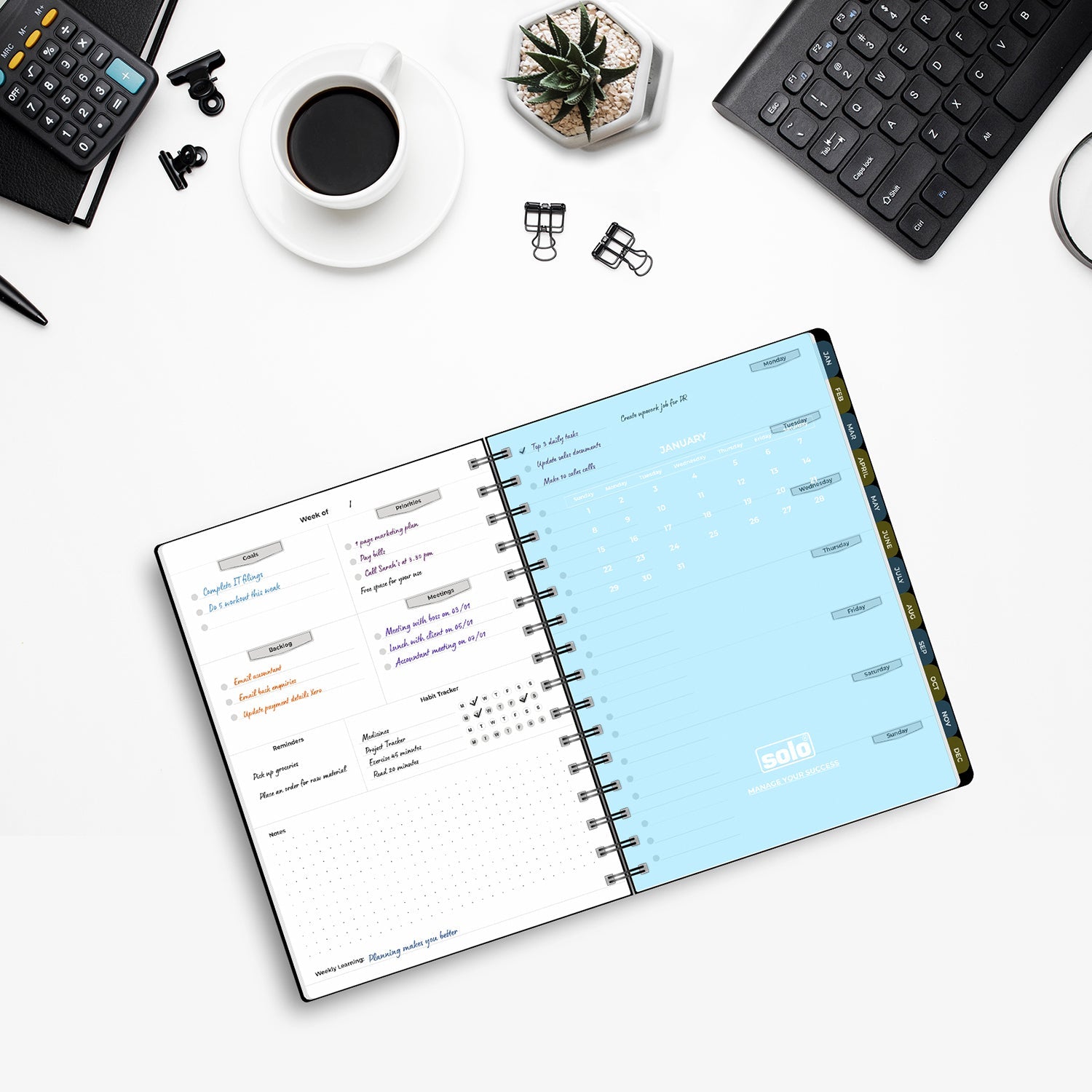 2026 Weekly Success Planner With Re-Attachable Monthly Calendars | Por ...