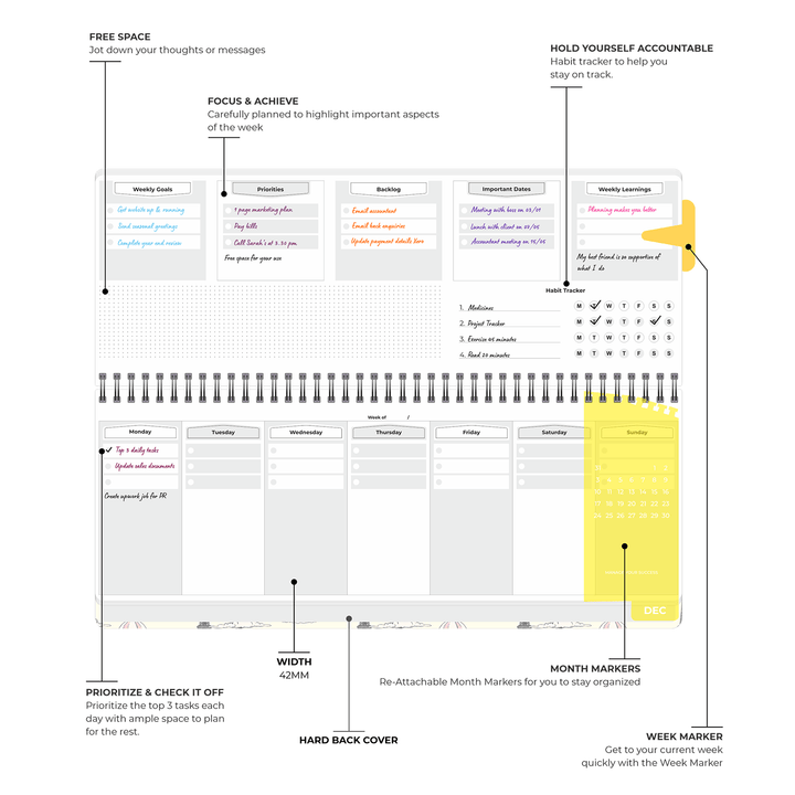 2026 Weekly Success Planner With Re - Attachable Monthly Calendars | Landscape | WSP01P - Filex Systems Pvt Ltd