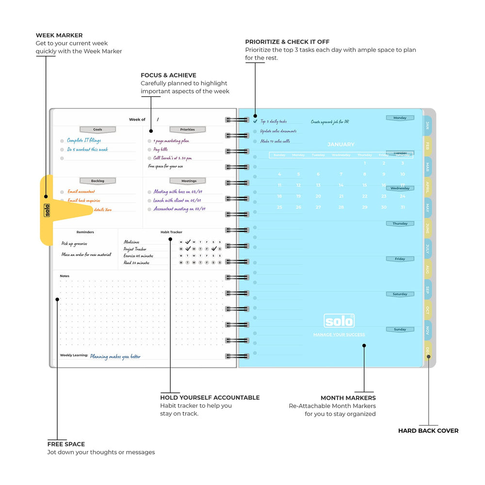 2026 Weekly Success Planner With Re - Attachable Monthly Calendars | Portrait | A5 Size - Filex Systems Pvt Ltd