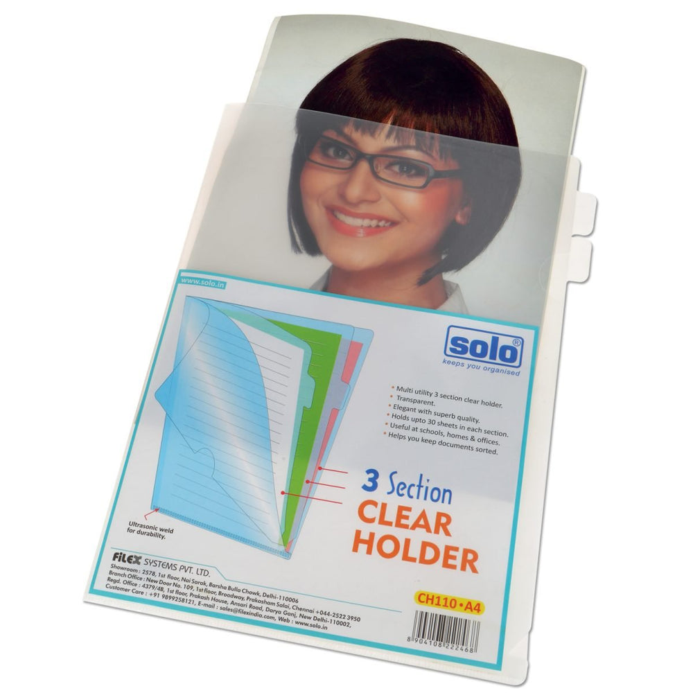 3 Section Clear Holder – A4 (CH110), Pack of 5 - Filex Systems Pvt Ltd