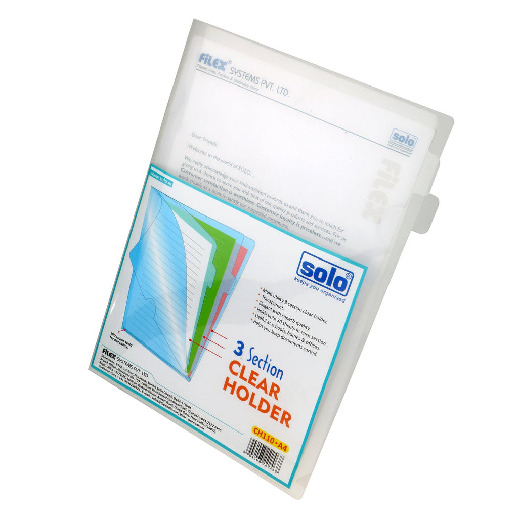 3 Section Clear Holder – A4 (CH110), Pack of 5 - Filex Systems Pvt Ltd