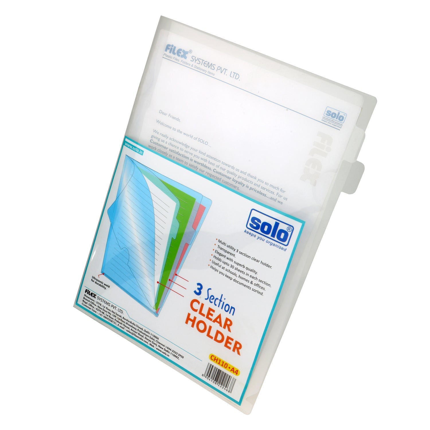 3 Section Clear Holder – A4 (CH110), Pack of 5 - Filex Systems Pvt Ltd