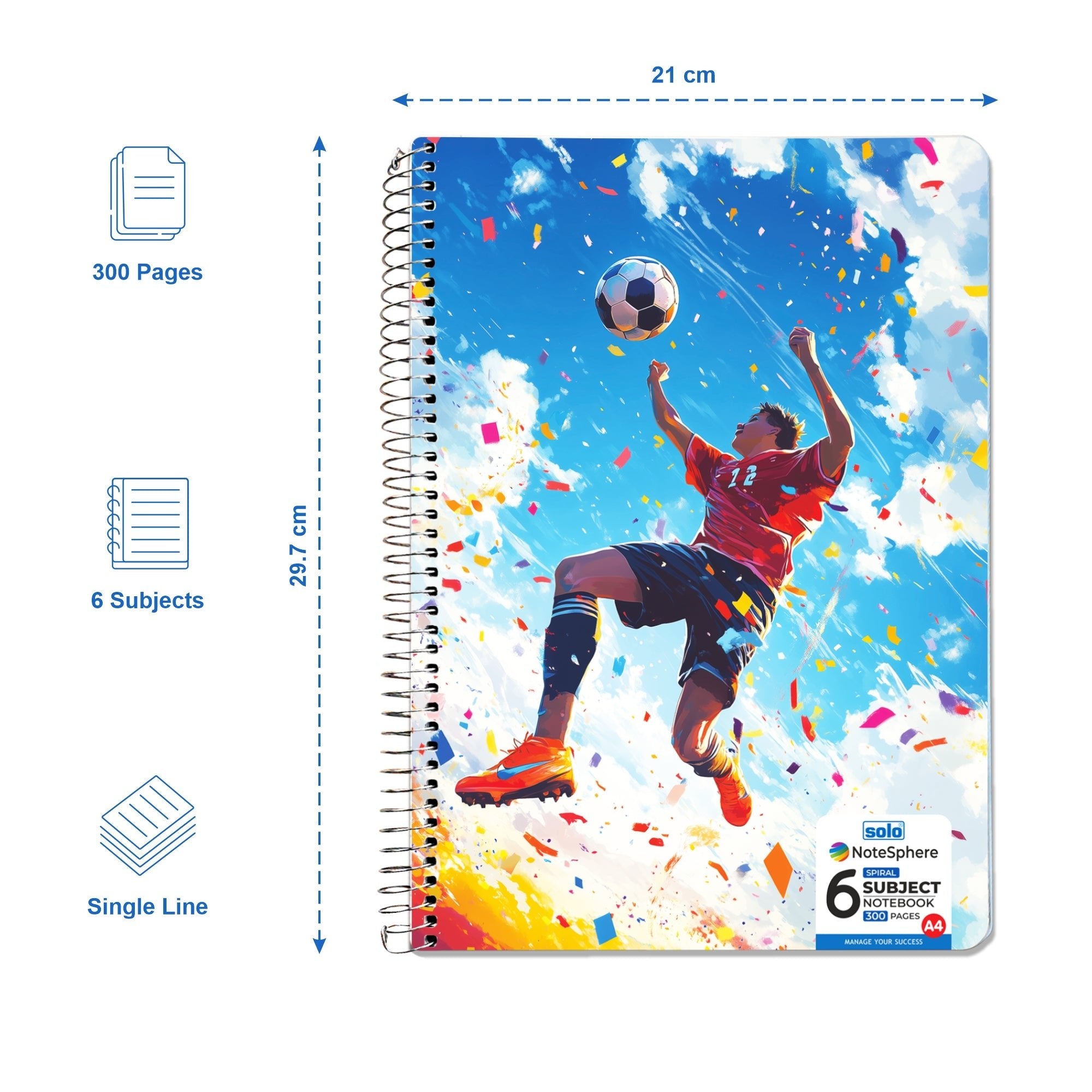 6 Subject Spiral Notebook – 300 Pages, A4 Size, Attractive Cover Designs, Soft Plastic Cover - Filex Systems Pvt Ltd