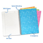 6 Subject Spiral Notebook – 300 Pages, A4 Size, Attractive Cover Designs, Soft Plastic Cover - Filex Systems Pvt Ltd