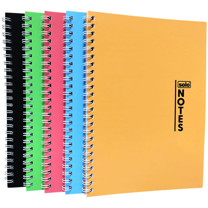 Premium Notebook - Spiral-Bound, Lightweight, Vibrant Colours (100 Pages, 70 GSM, Set of 5)