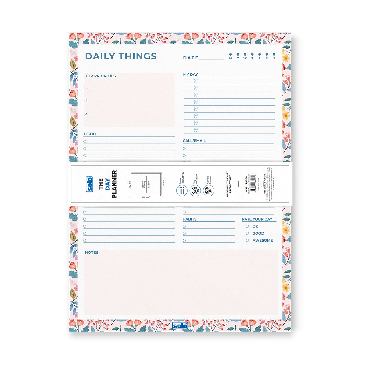 A4 Tear Off Daily Planner | Comprehensive Daily To Do List | For Office, Home & School | 50 Sheets Per Pad, 80 GSM