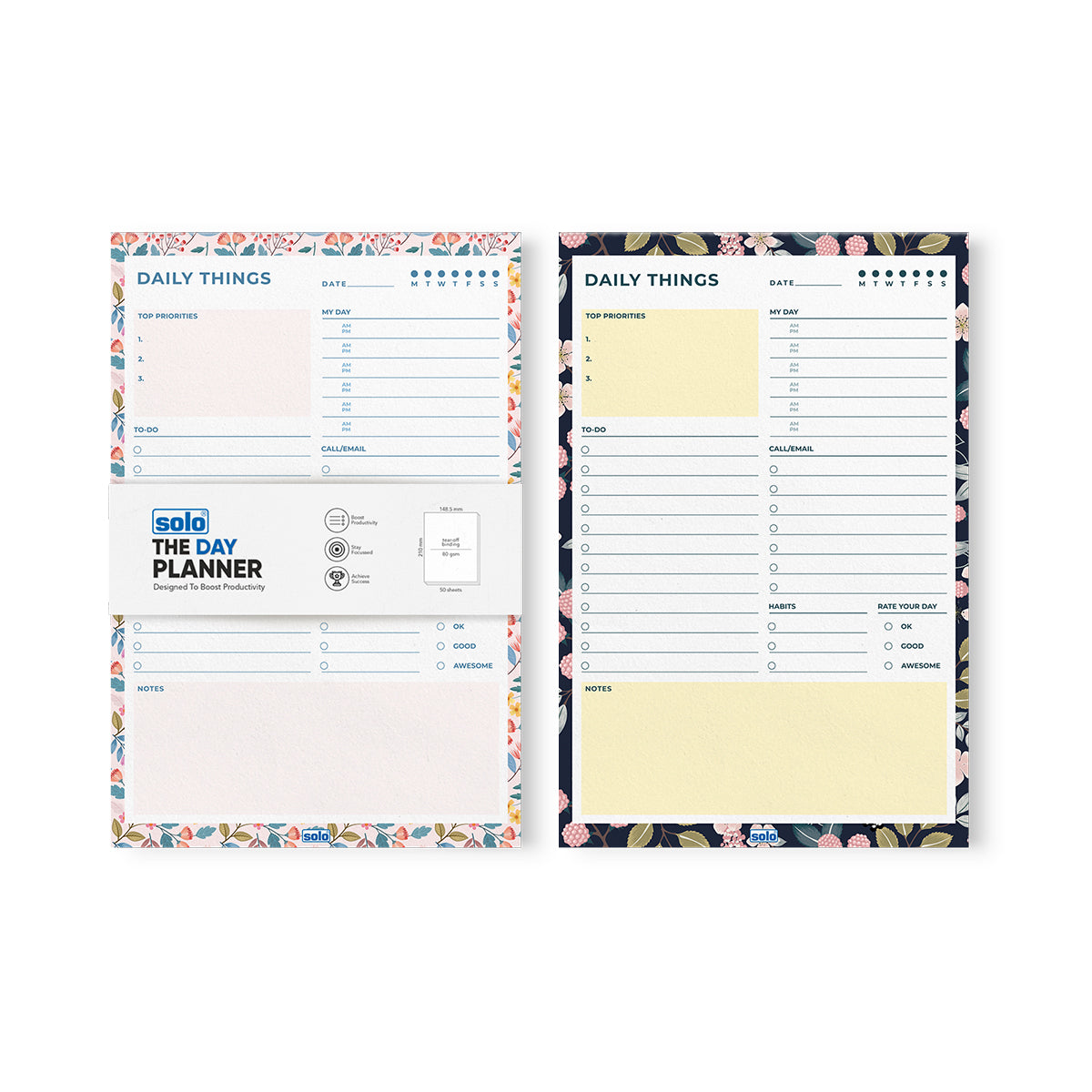 A5 Tear Off Daily Planner | Comprehensive Daily To Do List | For Office, Home & School | 50 Sheets Per Pad, 80 GSM, Pack of 2