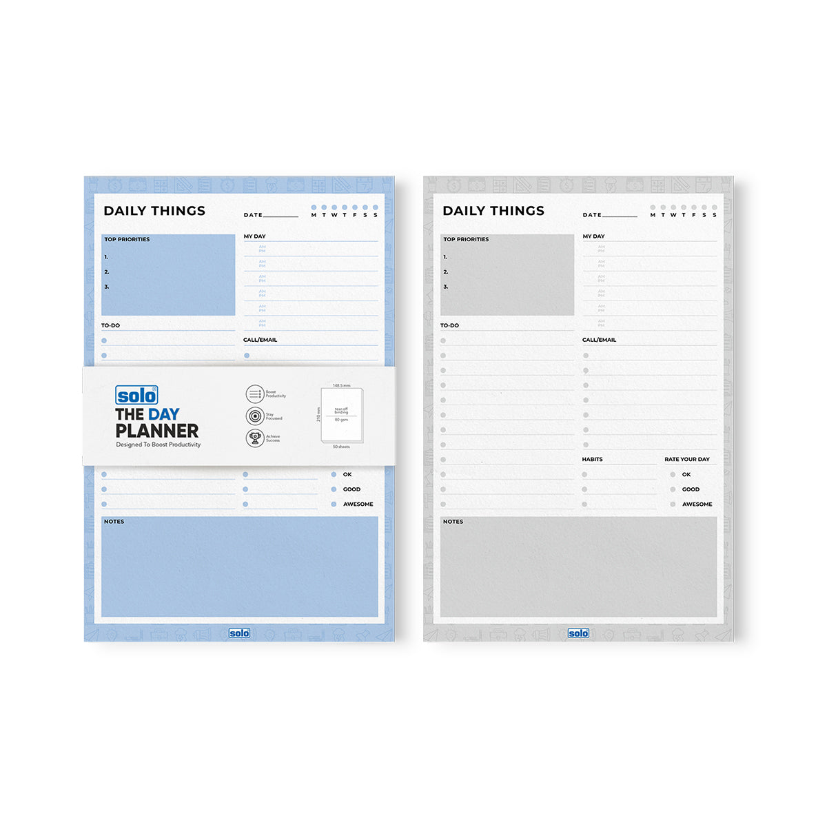 A5 Tear Off Daily Planner | Comprehensive Daily To Do List | For Office, Home & School | 50 Sheets Per Pad, 80 GSM, Pack of 2