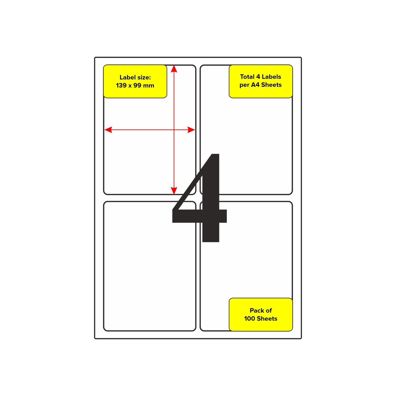 A4 Self Adhesive Paper Label Stickers for Laser & Inkjet Printers – Pack of 100 Sheets, for Shipping, Address, Folders, Industrial use - Filex Systems Pvt Ltd