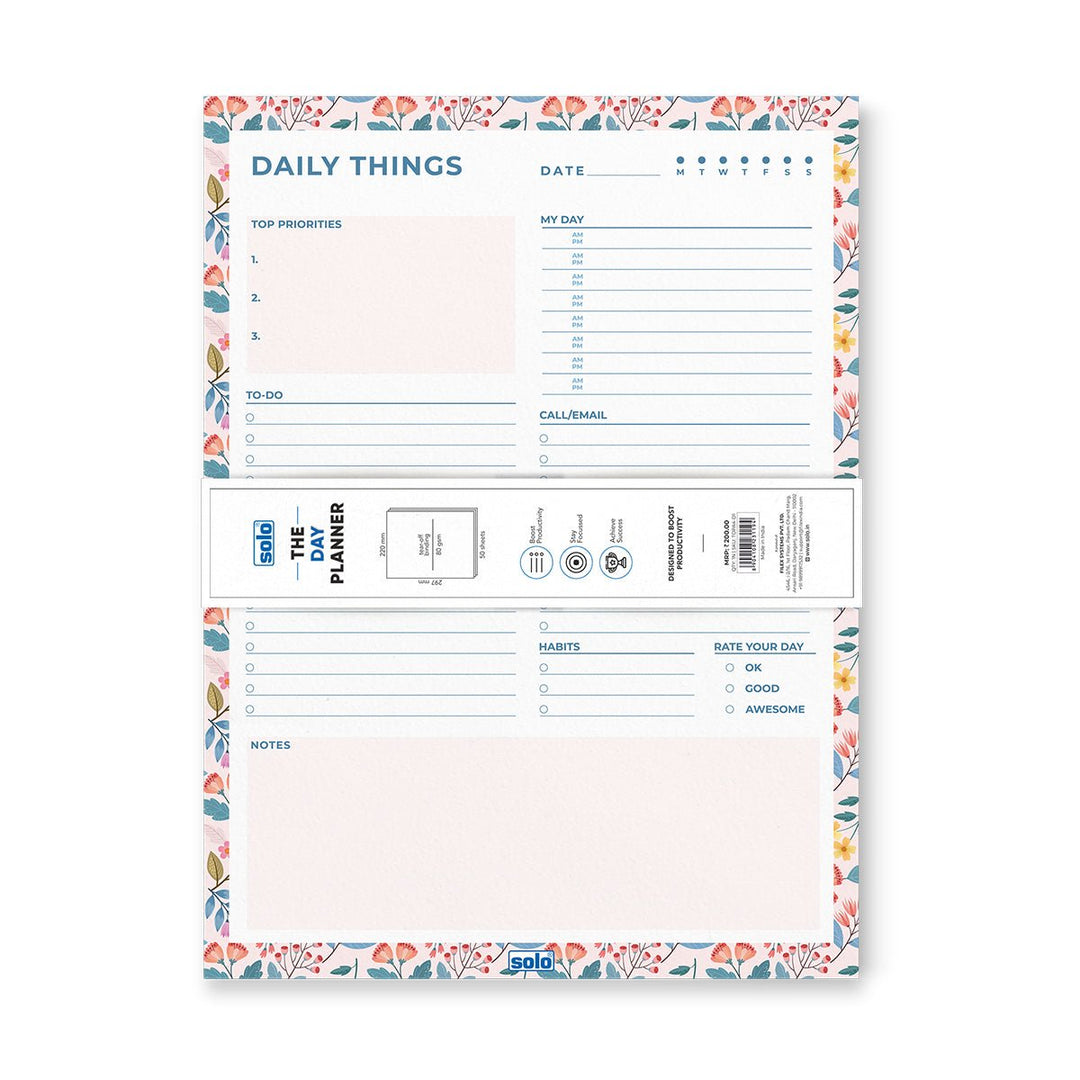 A4 Tear Off Daily Planner | Comprehensive Daily To Do List | For Office, Home & School | 50 Sheets Per Pad, 80 GSM - Filex Systems Pvt Ltd