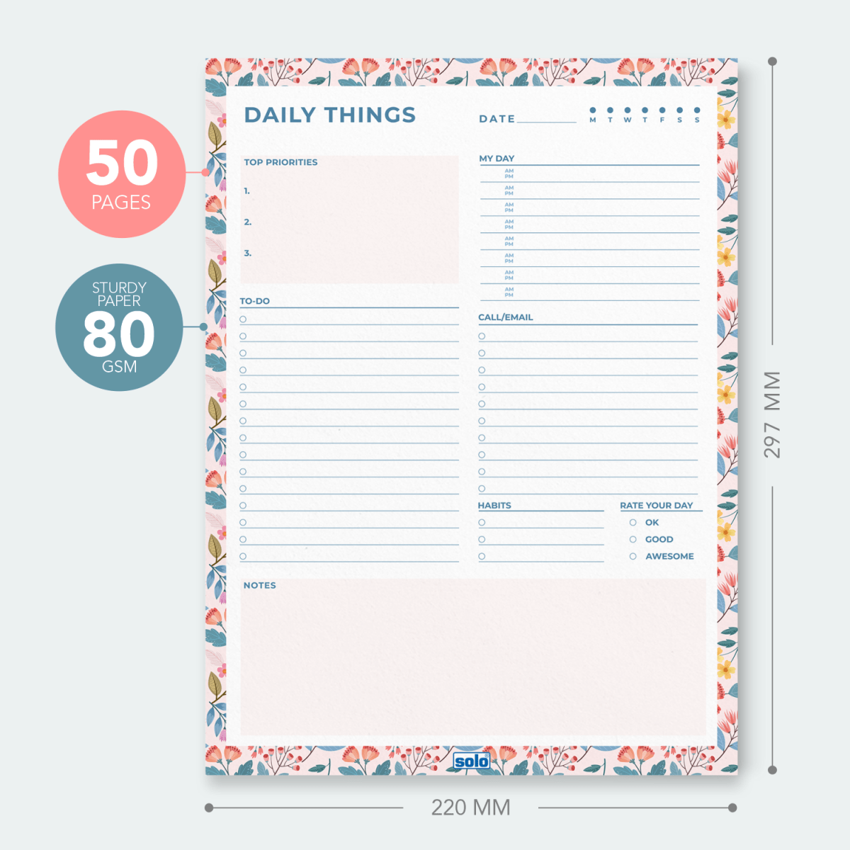 A4 Tear Off Daily Planner | Comprehensive Daily To Do List | For Office, Home & School | 50 Sheets Per Pad, 80 GSM - Filex Systems Pvt Ltd