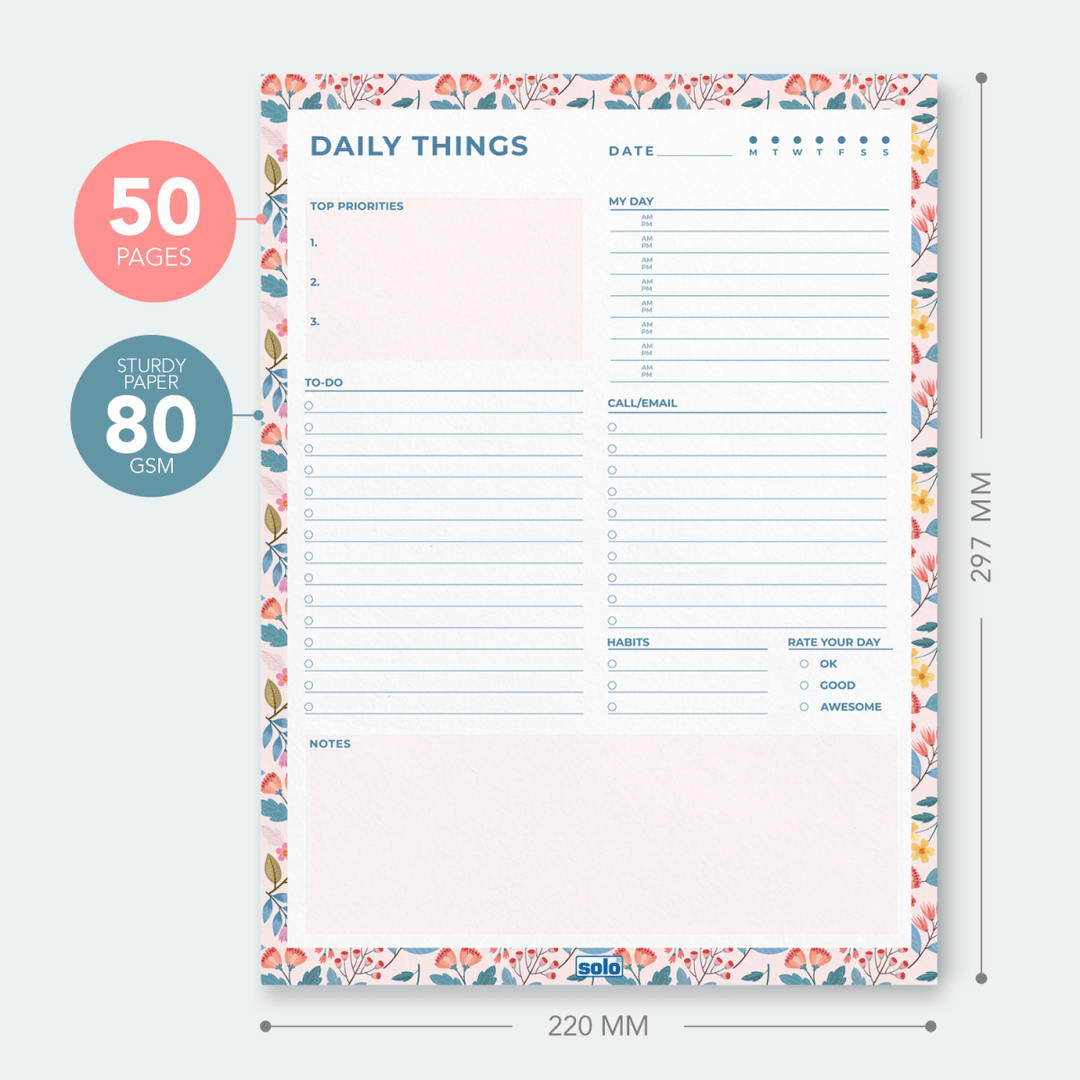 A4 Tear Off Daily Planner | Comprehensive Daily To Do List | For Office, Home & School | 50 Sheets Per Pad, 80 GSM - Filex Systems Pvt Ltd