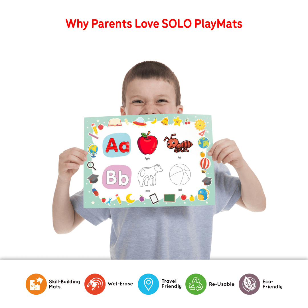 Alphabet Fun Pack – Reusable A–Z Coloring Mats for Preschoolers | SOLO PlayMats (Ages 3–5) | PMB01 - Filex Systems Pvt Ltd