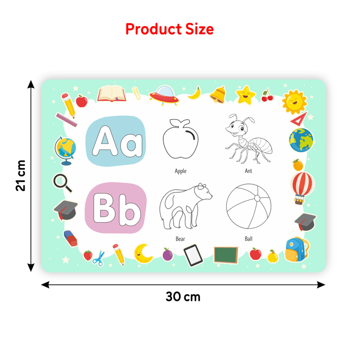Alphabet Fun Pack – Reusable A–Z Coloring Mats for Preschoolers | SOLO PlayMats (Ages 3–5) | PMB01 - Filex Systems Pvt Ltd
