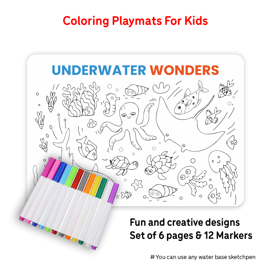 Animals &amp; Nature Pack – Reusable Coloring Mats with Safari, Ocean &amp; Farm Themes | SOLO PlayMats | PMB04 - Filex Systems Pvt Ltd