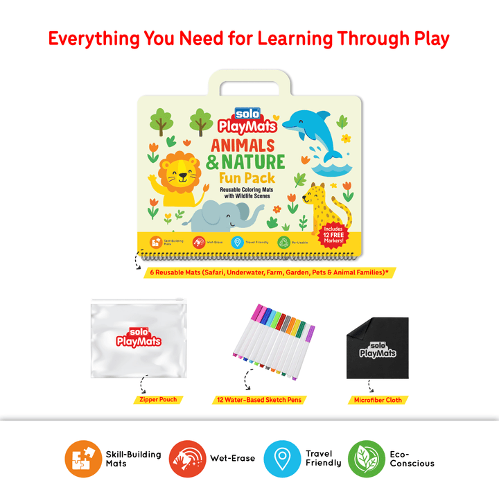 Animals &amp; Nature Pack – Reusable Coloring Mats with Safari, Ocean &amp; Farm Themes | SOLO PlayMats | PMB04 - Filex Systems Pvt Ltd