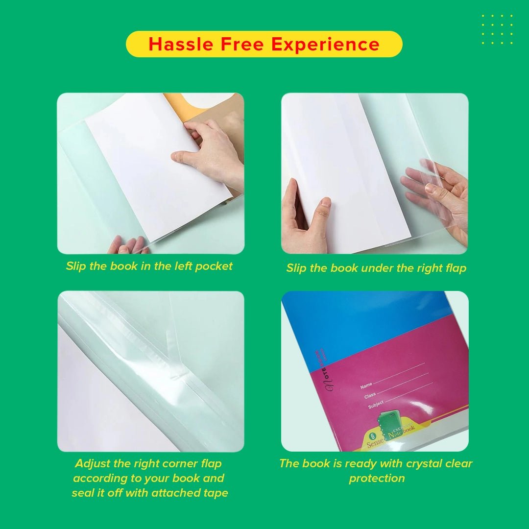 Book Cover Jackets with Adjustable Flap & Sealing Tape – Transparent Soft - Touch Protection | First Time in India! - Pack of 20 - Filex Systems Pvt Ltd
