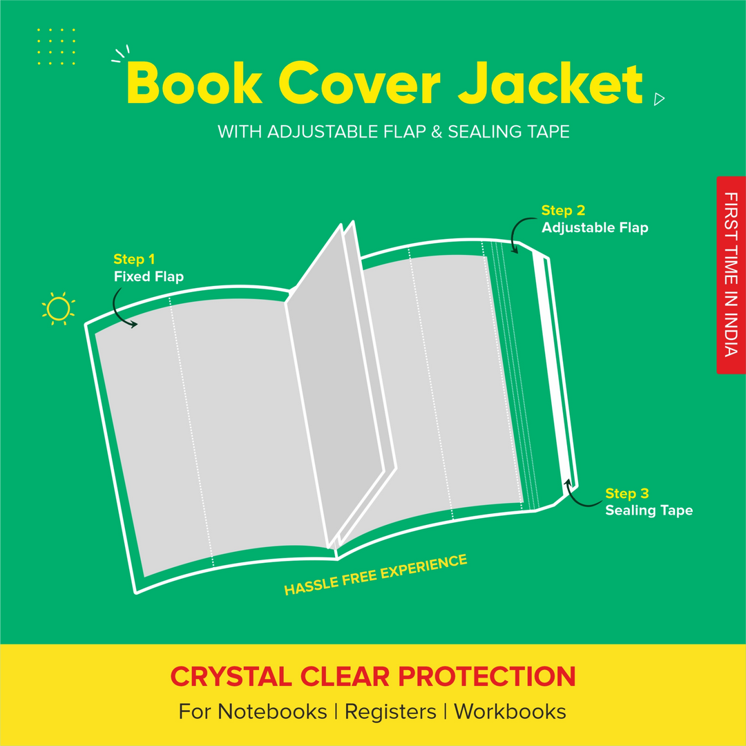Book Cover Jackets with Adjustable Flap & Sealing Tape – Transparent Soft - Touch Protection | First Time in India! - Pack of 20 - Filex Systems Pvt Ltd