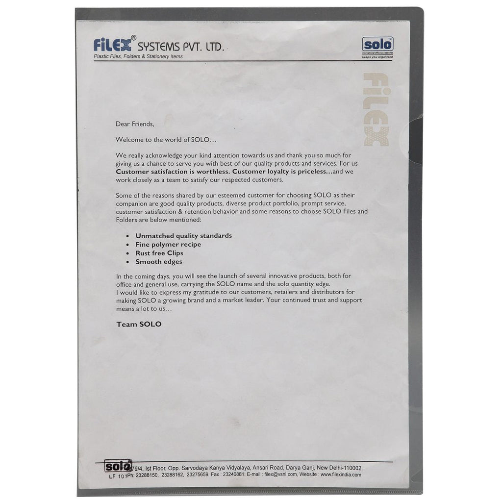 Clear Holder – A4 / FC Size - Filex Systems Pvt Ltd