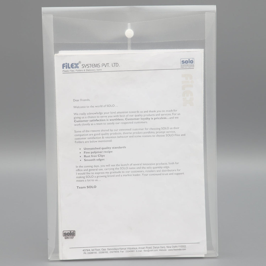 Document Bag – Button Closure, Pack of 10 - Filex Systems Pvt Ltd