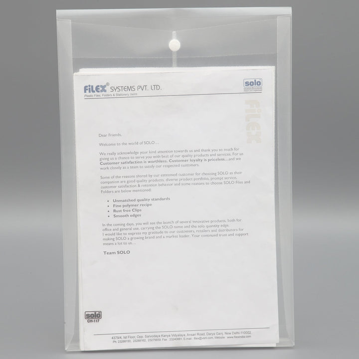 Document Bag – Button Closure, Pack of 10 - Filex Systems Pvt Ltd