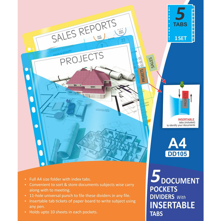 Document Pockets Dividers with Insertable Tabs, A4 size - Filex Systems Pvt Ltd