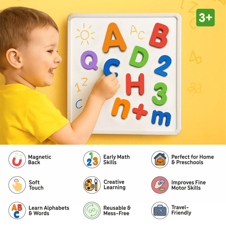 MagPlay Magnetic Capital Letters | 26 Magnetic Blocks for Kids | Child Safe | Reusable EVA Foam with Strong Magnets | Magnet Game & Toys for Kids Ages 3+ - Filex Systems Pvt Ltd