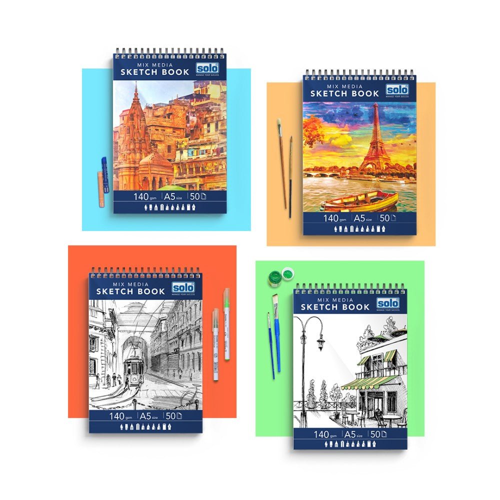 Mixed Media Sketchbook, A5, (Pack of 4) 50 Sheets, 140 GSM – Portrait - Filex Systems Pvt Ltd