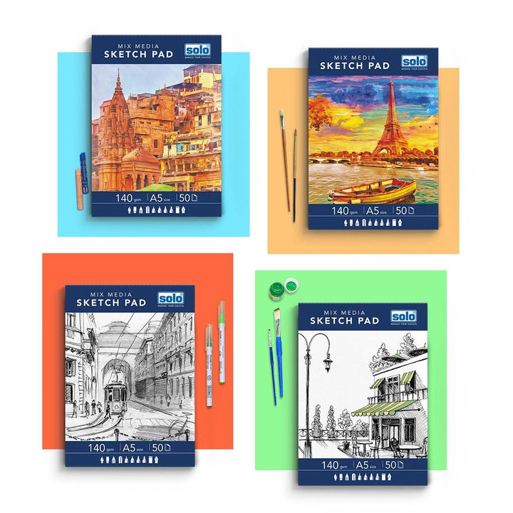 Mixed Media Sketchpad, A5 Size, 50 Sheets (Pack of 4), 140 GSM – Portrait - Filex Systems Pvt Ltd
