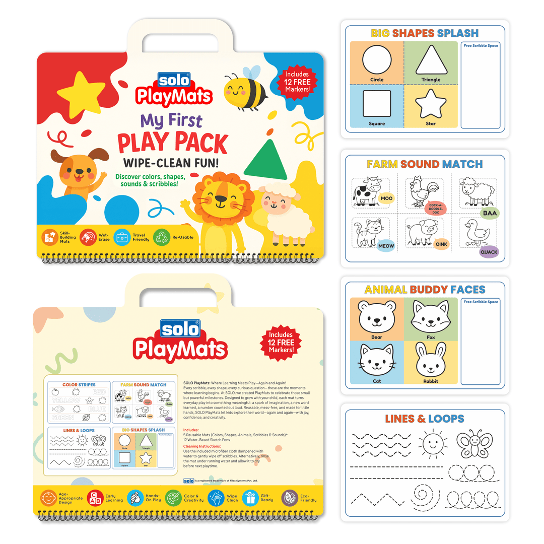 My First Play Pack – Reusable Scribble & Shape Mats for Toddlers | SOLO PlayMats (18–30M) | PMB03 - Filex Systems Pvt Ltd