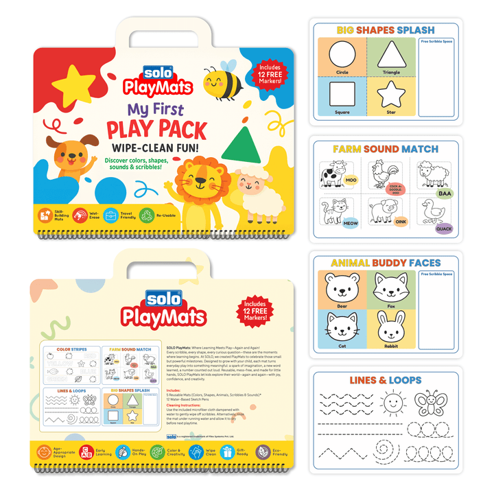 My First Play Pack – Reusable Scribble & Shape Mats for Toddlers | SOLO PlayMats (18–30M) | PMB03 - Filex Systems Pvt Ltd