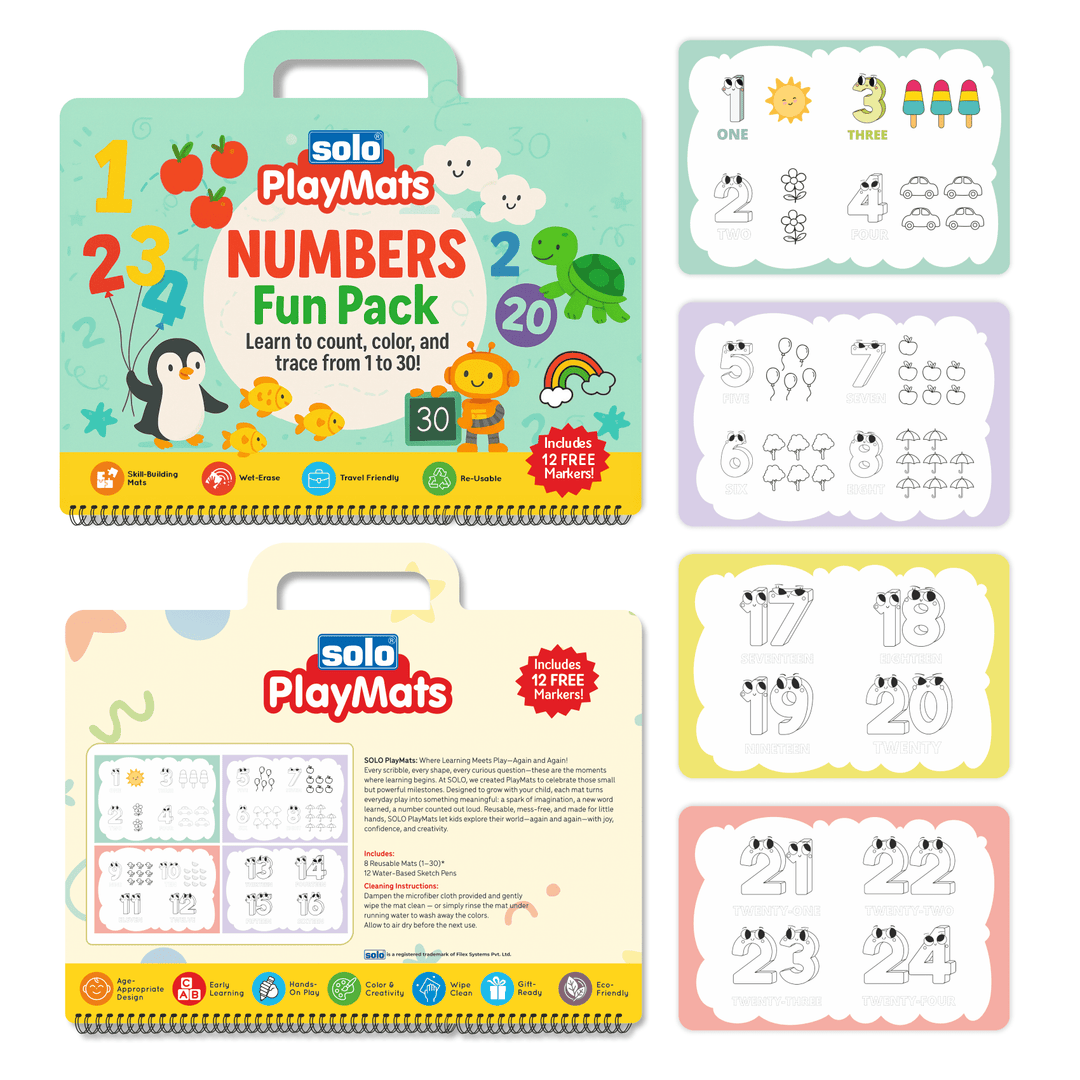 Numbers Fun Pack – Reusable Count & Trace Mats for Kids | SOLO PlayMats (Ages 3–5) | PMB02 - Filex Systems Pvt Ltd