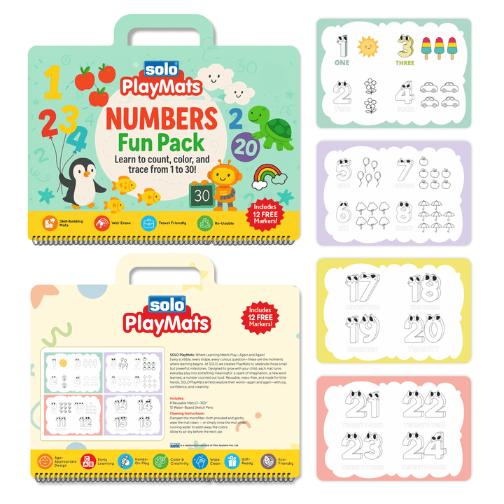 Numbers Fun Pack – Reusable Count & Trace Mats for Kids | SOLO PlayMats (Ages 3–5) | PMB02 - Filex Systems Pvt Ltd