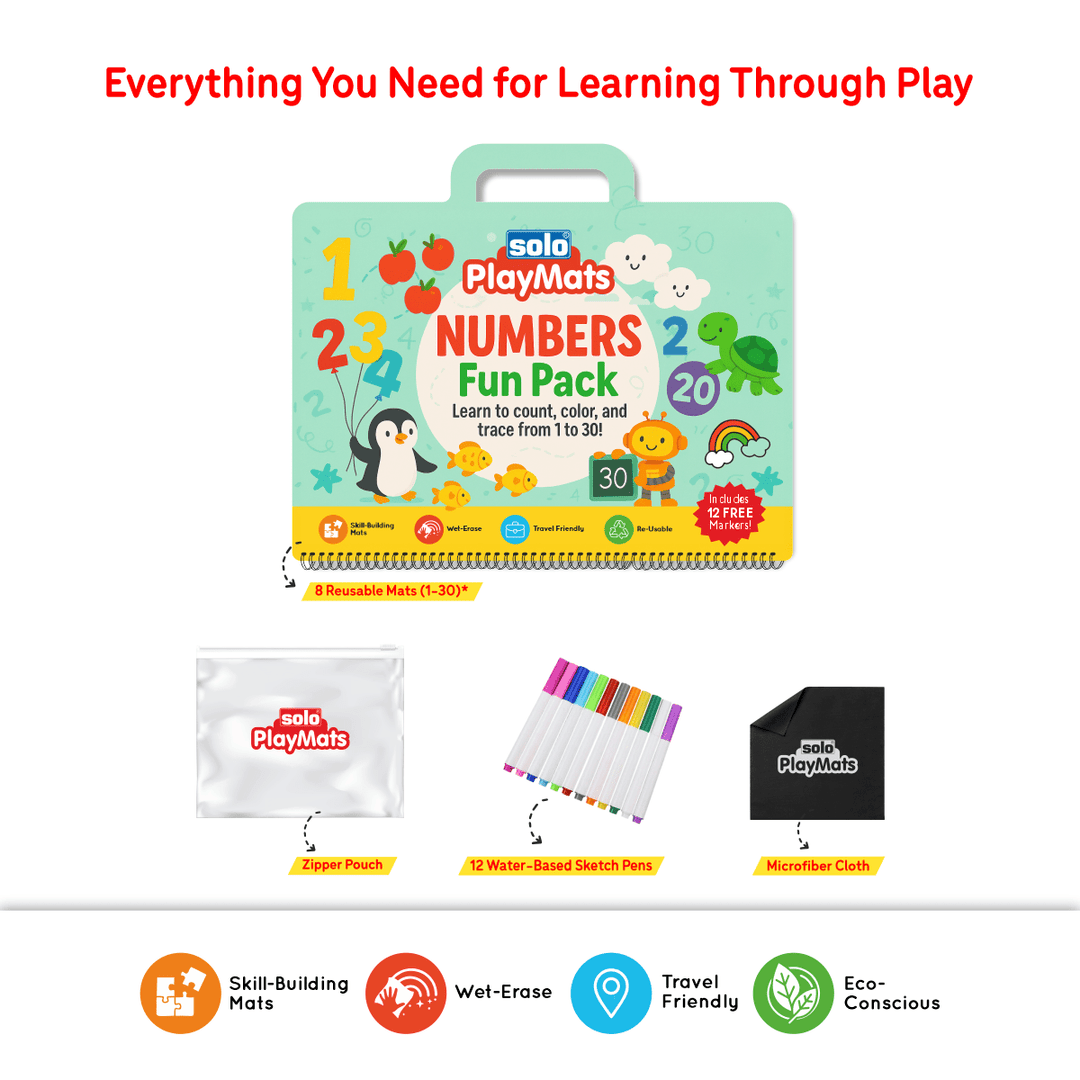 Numbers Fun Pack – Reusable Count & Trace Mats for Kids | SOLO PlayMats (Ages 3–5) | PMB02 - Filex Systems Pvt Ltd