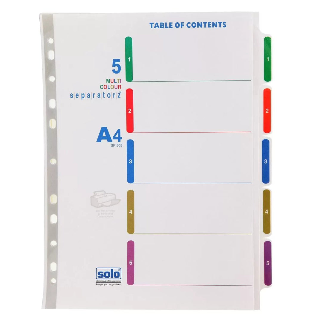 Paper Separatorz with index – (SP505) (1to5 tabs | 1to10 tabs | 1to12 tabs), A4 - Filex Systems Pvt Ltd