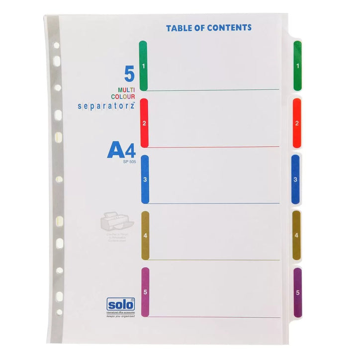 Paper Separatorz with index – (SP505) (1to5 tabs | 1to10 tabs | 1to12 tabs), A4 - Filex Systems Pvt Ltd