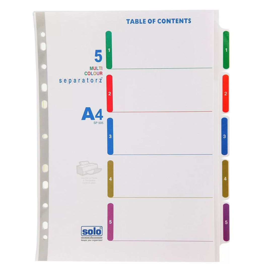 Paper Separatorz with index – (SP505) (1to5 tabs | 1to10 tabs | 1to12 tabs), A4 - Filex Systems Pvt Ltd