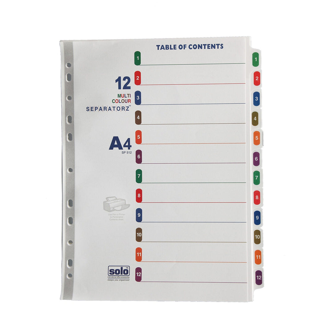 Paper Separatorz with index – (SP505) (1to5 tabs | 1to10 tabs | 1to12 tabs), A4 - Filex Systems Pvt Ltd