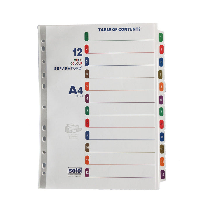 Paper Separatorz with index – (SP505) (1to5 tabs | 1to10 tabs | 1to12 tabs), A4 - Filex Systems Pvt Ltd