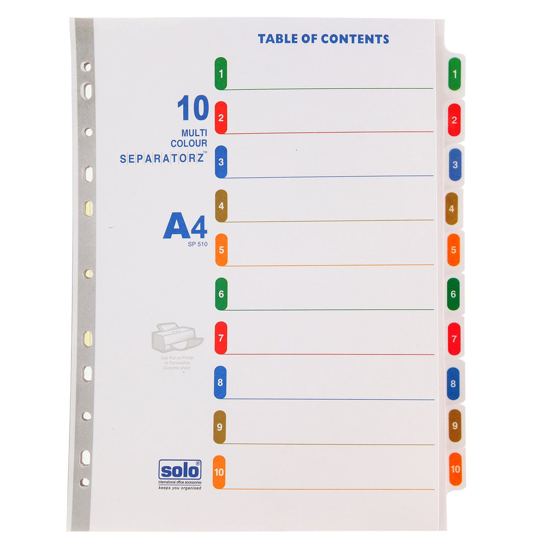 Paper Separatorz with index – (SP505) (1to5 tabs | 1to10 tabs | 1to12 tabs), A4 - Filex Systems Pvt Ltd