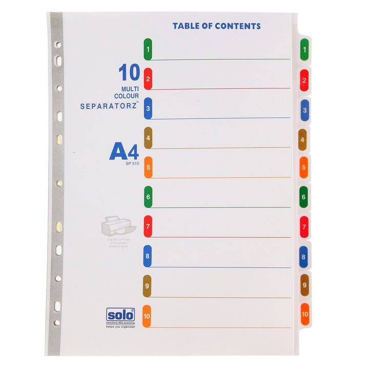 Paper Separatorz with index – (SP505) (1to5 tabs | 1to10 tabs | 1to12 tabs), A4 - Filex Systems Pvt Ltd