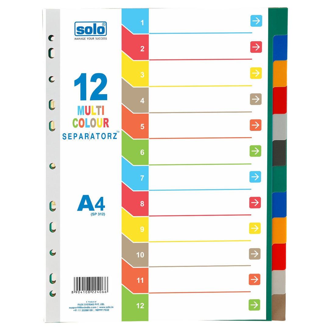 Plastic Separators 1 to 10 Tabs | 1 to 12 Tabs | A4 | Multicolour - Filex Systems Pvt Ltd